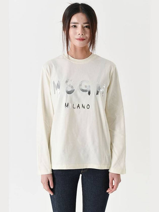 Milano Brushed Logo Crew Neck Long Sleeve T-Shirt Ivory - MSGM - BALAAN 2