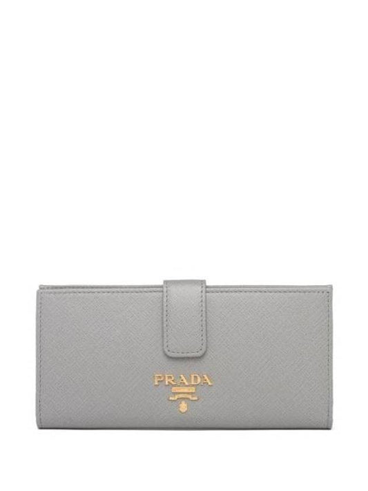 Saffiano Gold Metal Logo Long Wallet Grey - PRADA - BALAAN 1