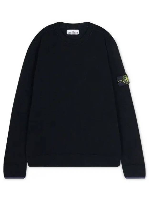 Logo Patch Crew Neck Knit Top Black - STONE ISLAND - BALAAN 2