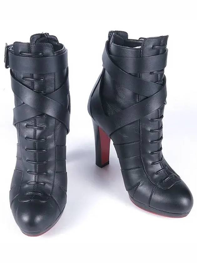 Black leather shoe lace detail women s boots 235MM - CHRISTIAN LOUBOUTIN - BALAAN 2