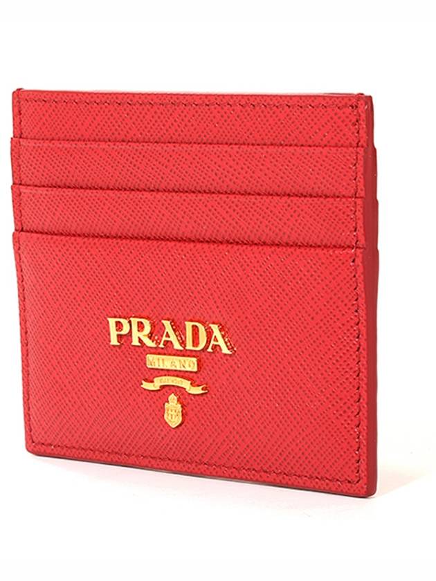 Metal Logo Saffiano Card Wallet Red - PRADA - BALAAN 4