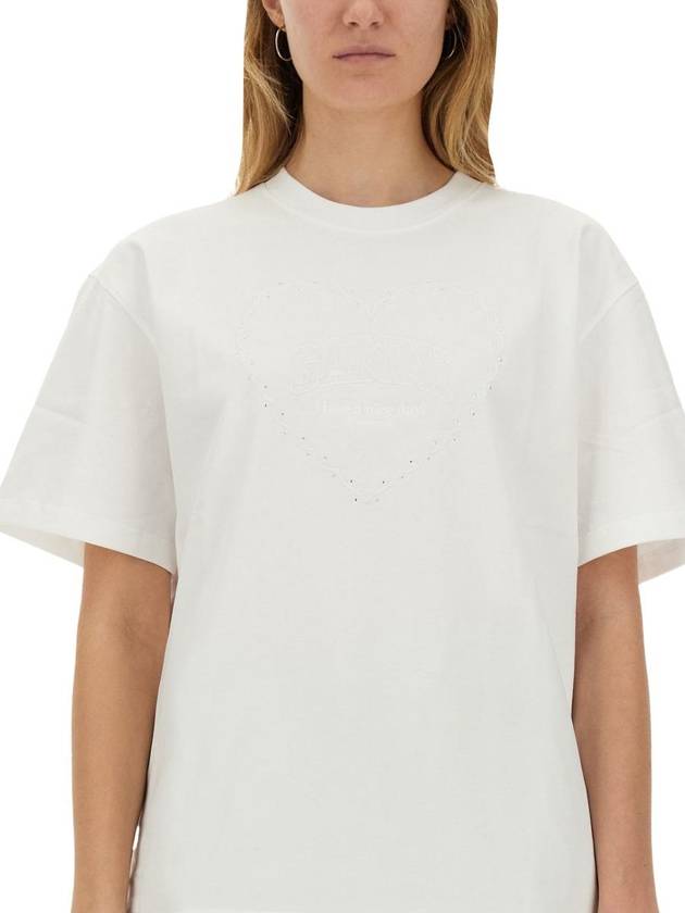 Heavy Cotton Drop Shoulder Heart Short Sleeve T-Shirt White - GANNI - BALAAN 5