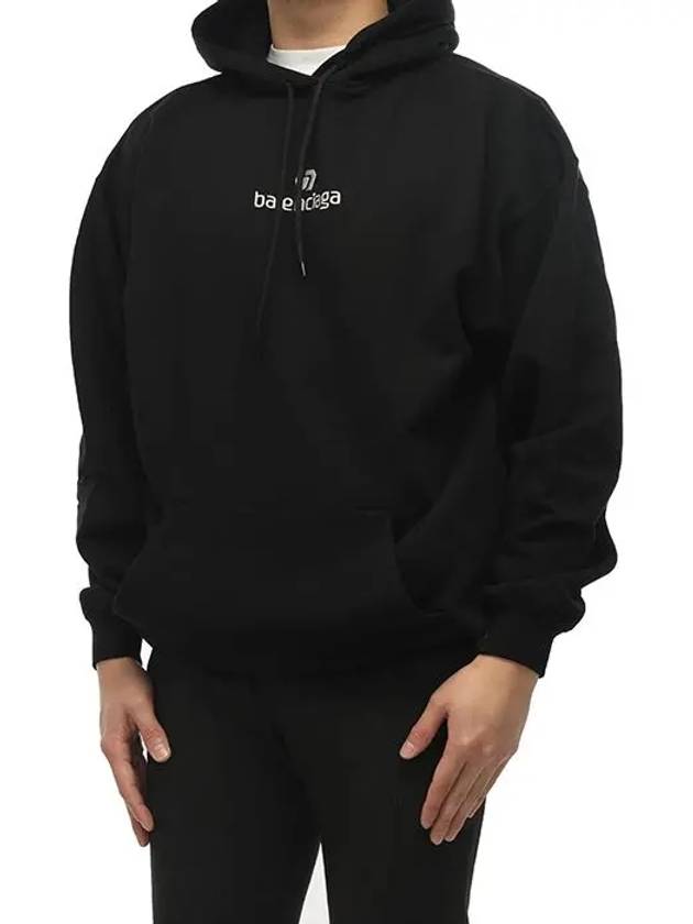 Women's Sponsor Logo Embroidered Hoodie Black - BALENCIAGA - BALAAN.