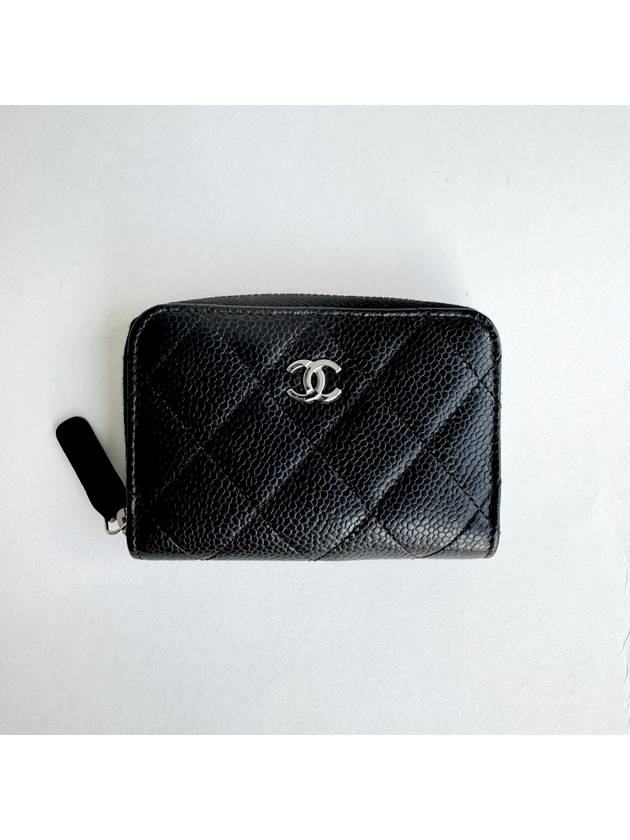 Classic Zipped Coin Purse Grained Calfskin Silver Black - CHANEL - BALAAN 3