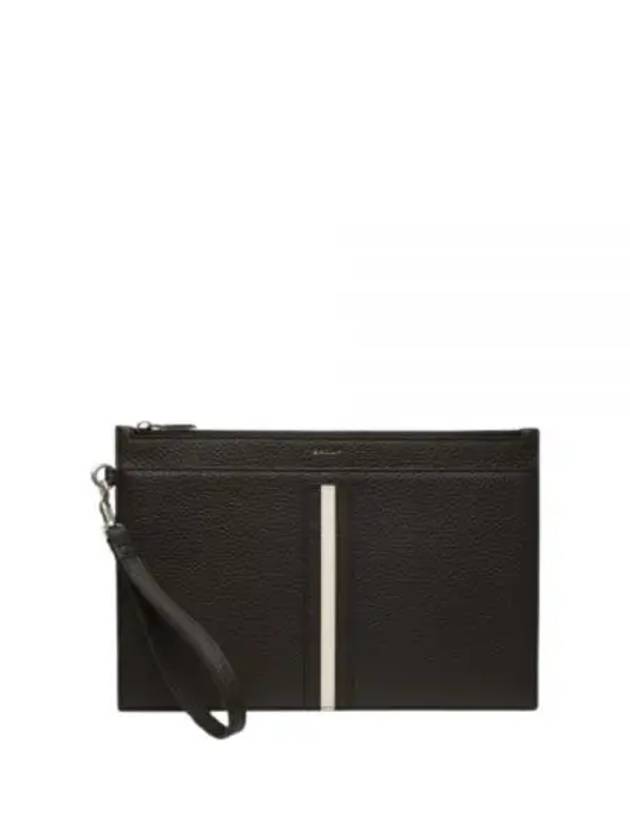 Logo Striped Leather Clutch Bag Black - BALLY - BALAAN 2