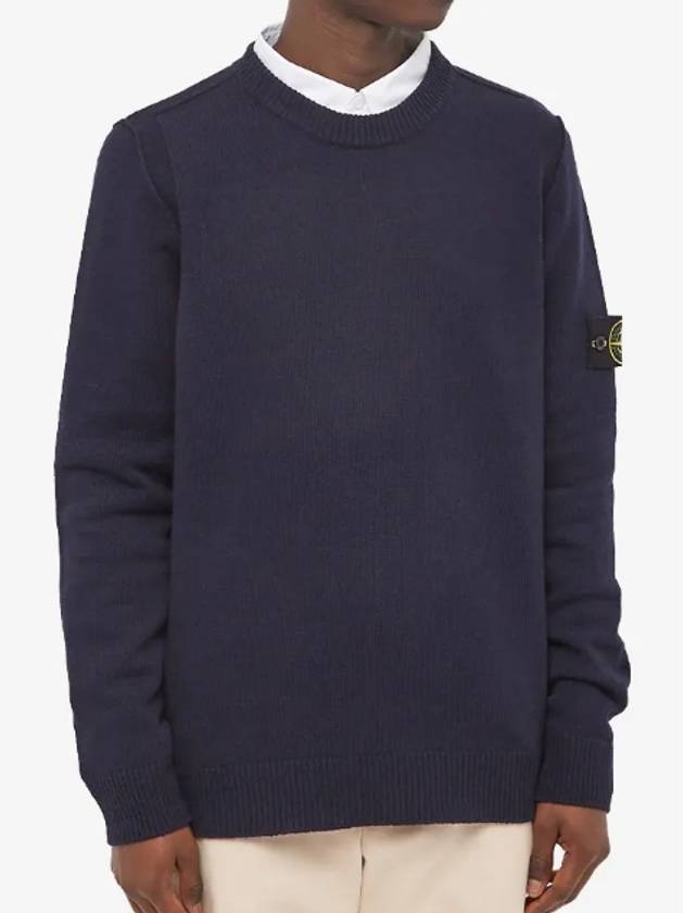 Wappen Patch Crew Neck Wool Knit Top Navy - STONE ISLAND - BALAAN 3