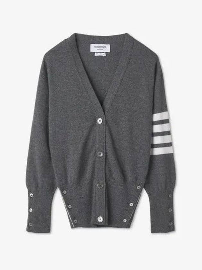 4-Bar V-Neck Cashmere Cardigan Grey - THOM BROWNE - BALAAN 2