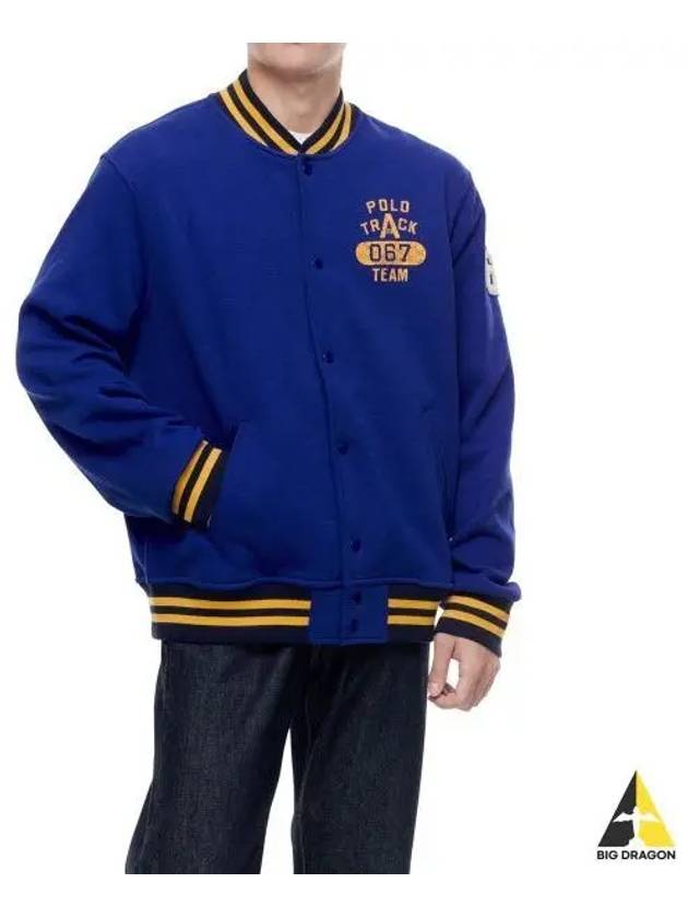 Logo Fleece Baseball Jacket Blue - POLO RALPH LAUREN - BALAAN 1