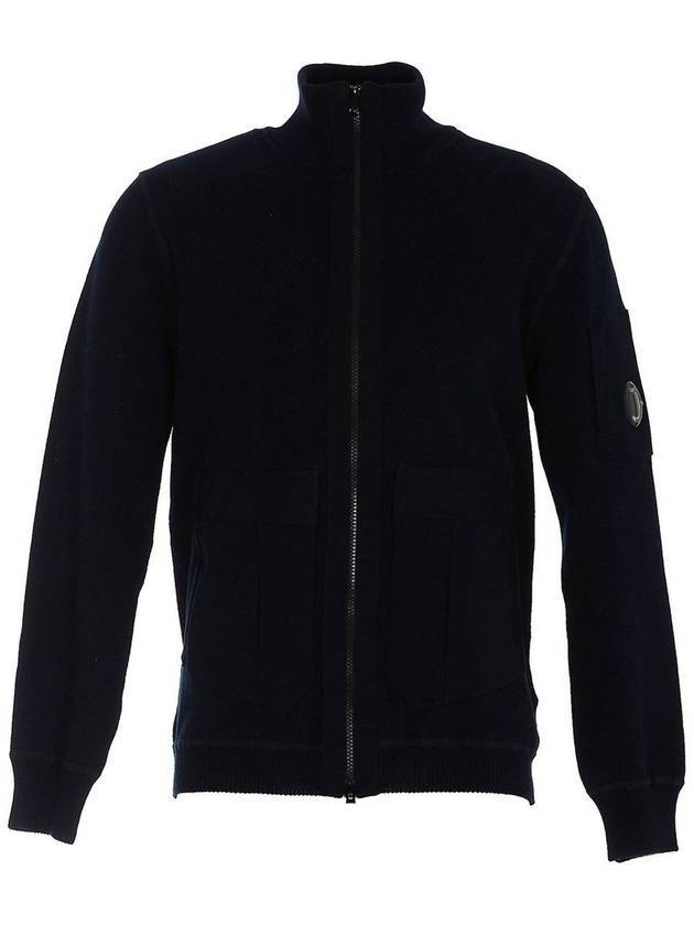 Lens Patch Pocket Knit Zip-Up Jacket Navy - CP COMPANY - BALAAN 1