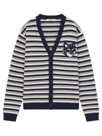 Fox head intarsia striped comfort cardigan - MAISON KITSUNE - BALAAN 1