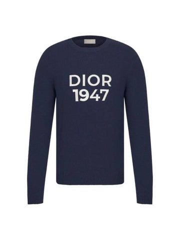 Wool Cashmere Crew Neck Knit Top Navy - DIOR - BALAAN 1