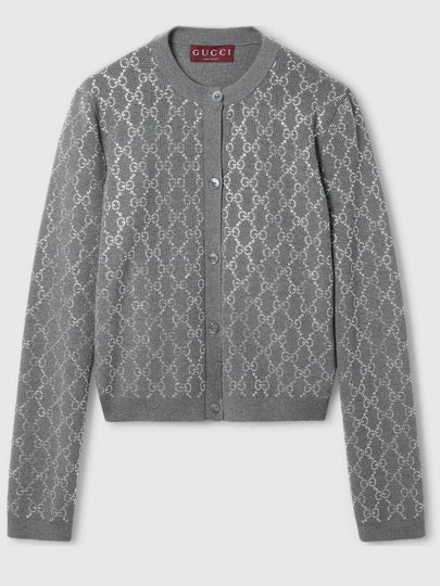 GG Crystal Embroidered Wool Cardigan Gray - GUCCI - BALAAN 2