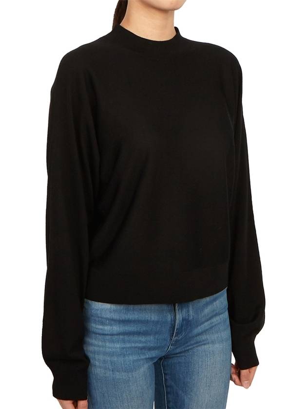 Women's Crew Neck Wool Blend Knit Top Black - THEORY - BALAAN 4