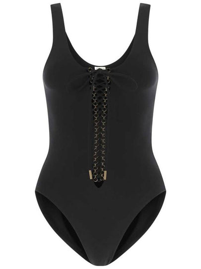 lace-up detail one-piece swimsuit black - SAINT LAURENT - BALAAN 2