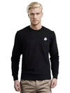 Men's Logo Patch Crew Neck Cotton Fleece Sweatshirt Black - MONCLER - BALAAN 2