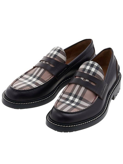 Men's Vintage Check Panel Leather Loafers Brown - BURBERRY - BALAAN 2