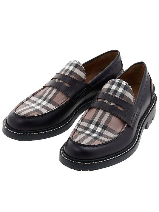 Men's Vintage Check Panel Leather Loafers Conquer Melange - BURBERRY - BALAAN 2