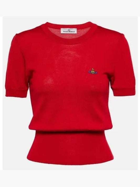 Women's Orb Logo Wool Silk Blend Crop Knit Top Red - VIVIENNE WESTWOOD - BALAAN 2
