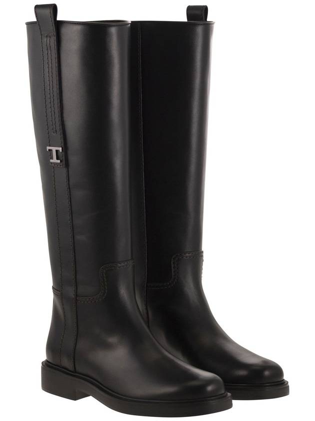 Leather Long Boots Black - TOD'S - BALAAN 5