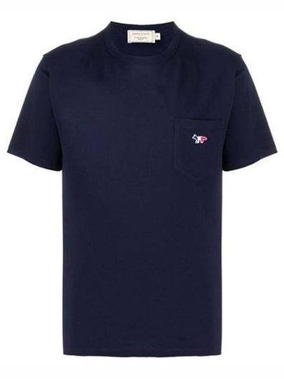 Tricolor Fox Patch Classic Pocket Short Sleeve T-Shirt Navy - MAISON KITSUNE - BALAAN 2