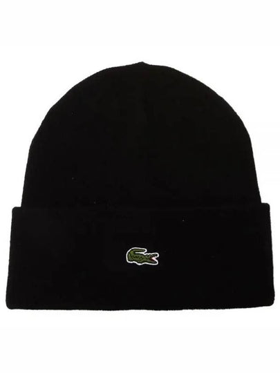 Ribbed Wool Beanie Black - LACOSTE - BALAAN 2