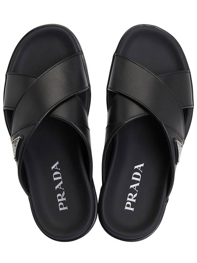 Crisscross Leather Slide Slippers Black - PRADA - BALAAN 3