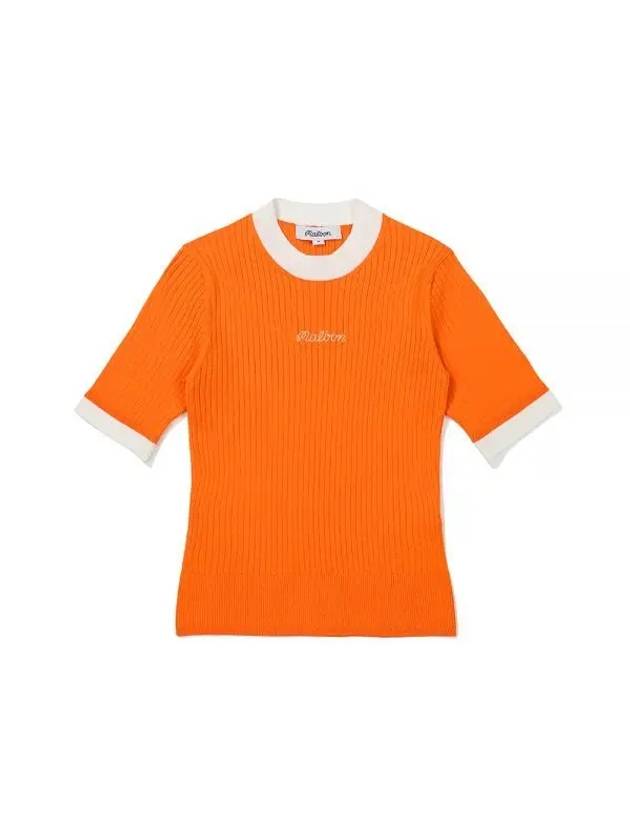 Mock Neck Short Sleeve Knit ORANGE WOMAN M3322PKT12ORG - MALBON GOLF - BALAAN 1