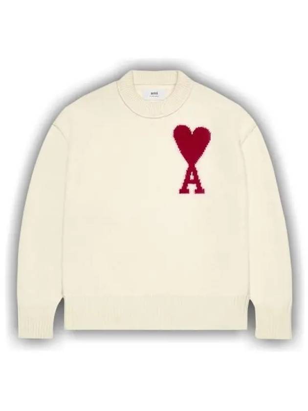 Intarsia Big Heart Logo Wool Knit Top Ivory - AMI - BALAAN 2