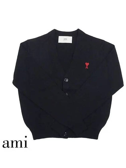 Small Heart Logo Merino Wool Cardigan Noir - AMI - BALAAN 2