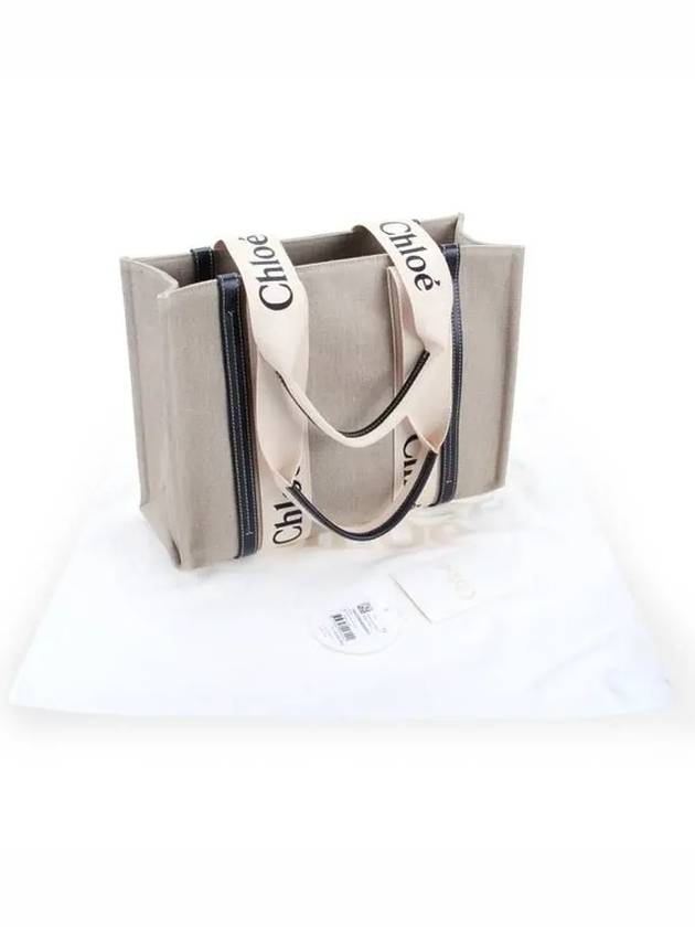 Woody Canvas Medium Tote Bag White Navy - CHLOE - BALAAN 10