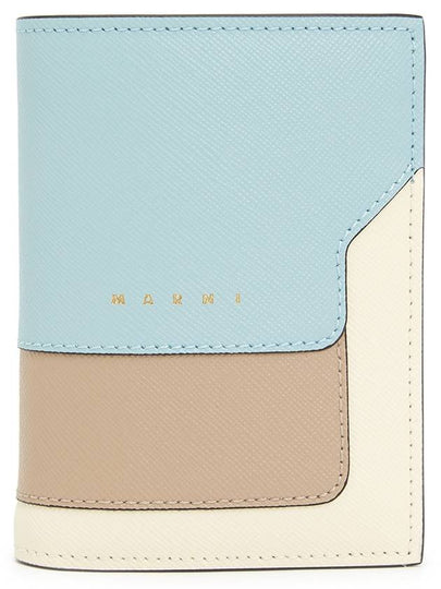 Saffiano Leather Color Block Half Wallet Blue - MARNI - BALAAN 2