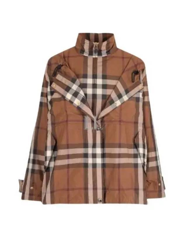 Check Off Shoulder Hooded Jacket Brown - BURBERRY - BALAAN 2