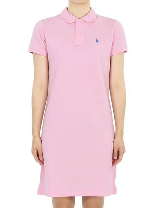 Women's Pony Logo Midi Dress Pink - POLO RALPH LAUREN - BALAAN 1