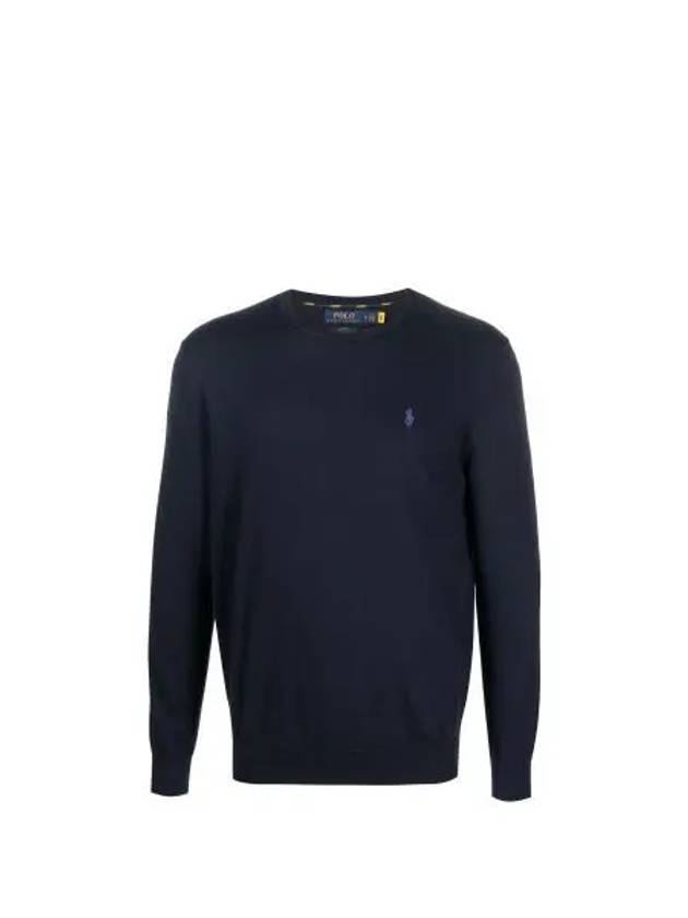 Embroidered Logo Crew Neck Knit Top Navy - POLO RALPH LAUREN - BALAAN 2