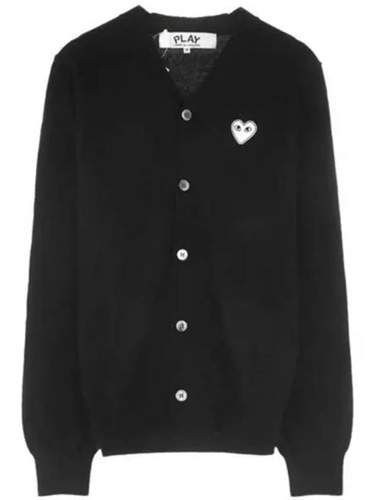 White Heart Waffen V-neck Knit Cardigan Black - COMME DES GARCONS - BALAAN 2