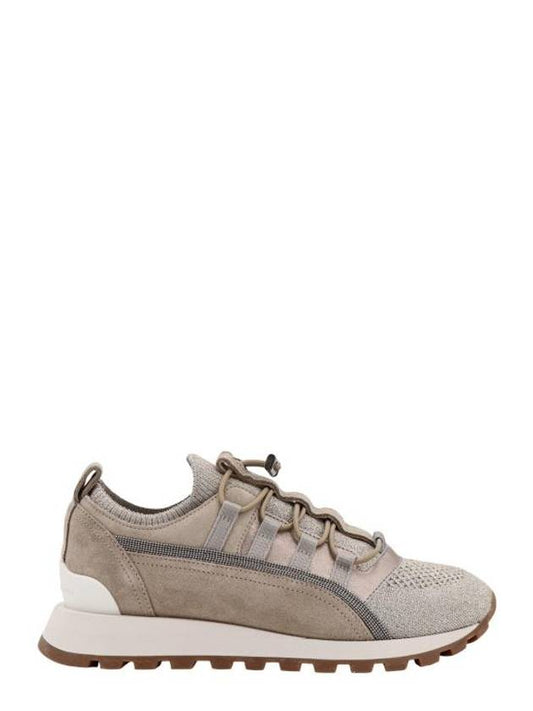 Monili Detail Low Top Sneakers Beige Lurex - BRUNELLO CUCINELLI - BALAAN 1