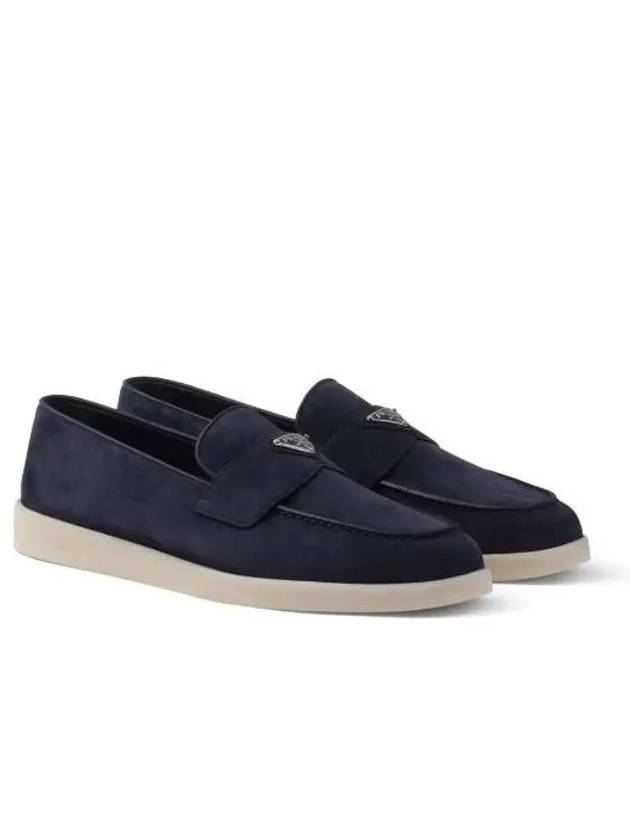 Triangle Logo Suede Loafers Navy - PRADA - BALAAN 4