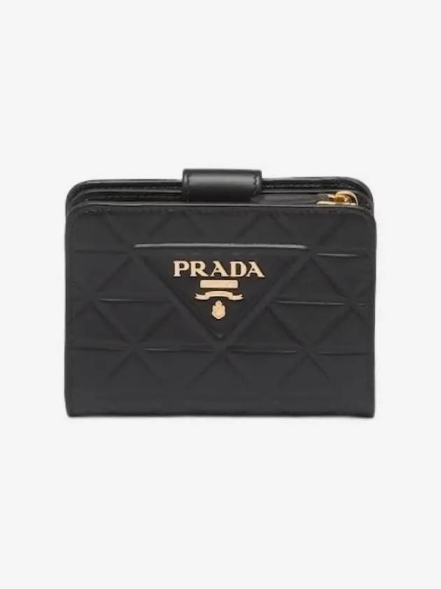 Triangle Logo Leather Half Wallet Black - PRADA - BALAAN 2