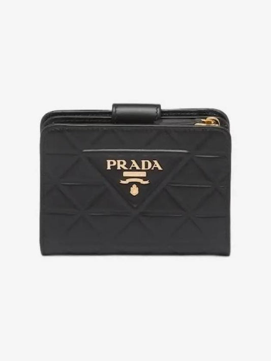 Triangle Logo Leather Half Wallet Black - PRADA - BALAAN 2