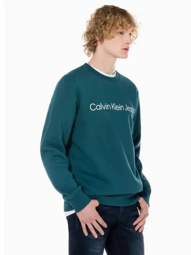 JEANS Men s Deep Green Regular Fit Institutional Logo Brushed Sweatshirt J322333 CA4 - CALVIN KLEIN - BALAAN 1