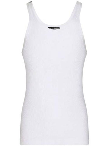 Logo Patch Detail Tank Top Sleeveless White - DOLCE&GABBANA - BALAAN 1