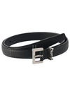 Men's Monogram Silver Buckle Leather Belt Black - SAINT LAURENT - BALAAN 2