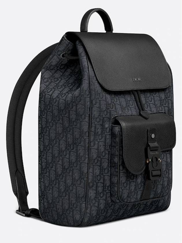 Saddle Oblique Jacquard Grained Calfskin Backpack Black - DIOR - BALAAN 3