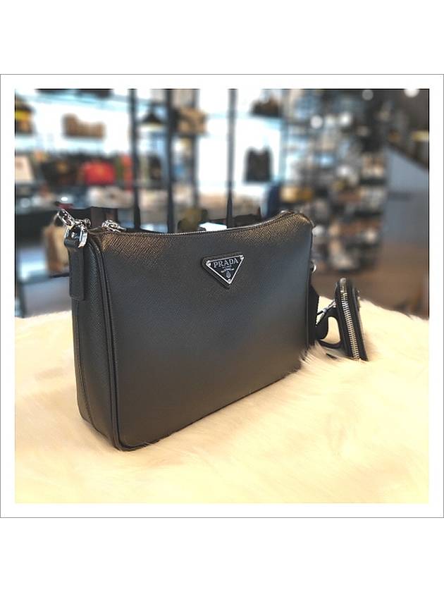 triangle logo leather shoulder bag black - PRADA - BALAAN 4