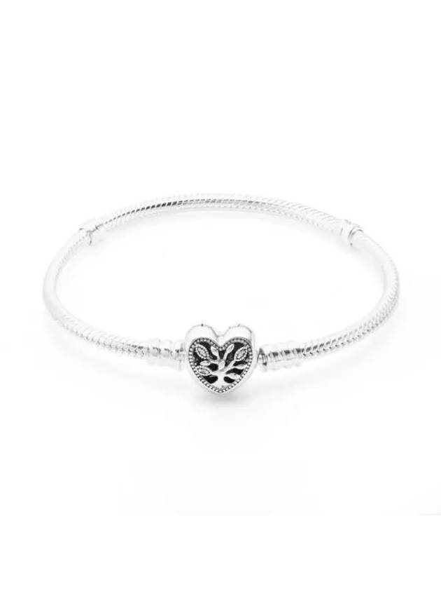 Women's Moments Family Tree Heart Clasp Snake Chain Bracelet Silver - PANDORA - BALAAN 3