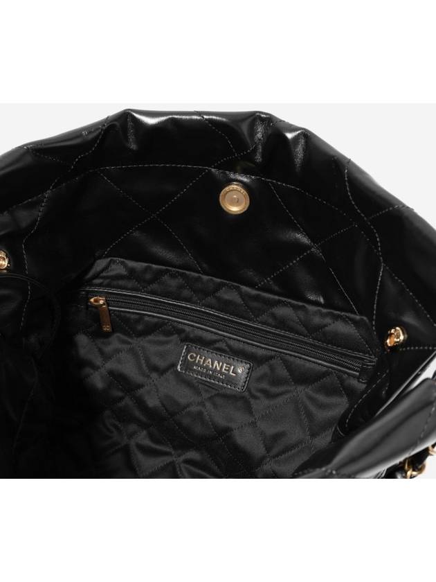 22 Small Shiny Calfskin Bucket Bag Black - CHANEL - BALAAN 4