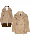 Ramino Belt Virgin Wool Fur Coat Beige - MAX MARA - BALAAN 2