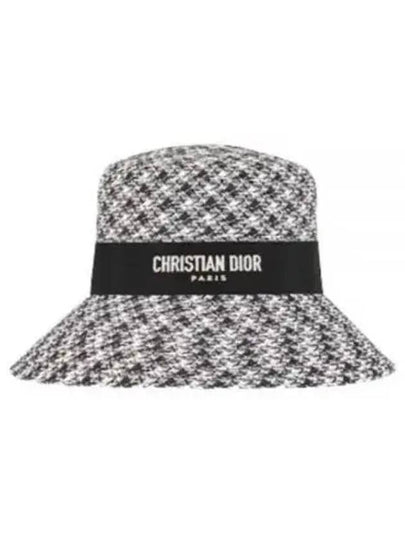 D-Bobby Houndstooth Large Straw Bucket Hat White Black - DIOR - BALAAN 2