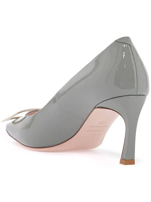 gray calfskin pumps with golden buckle and 7cm stiletto heel - ROGER VIVIER - BALAAN 3