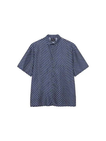 Men s Zigzag Pattern Silk Shirt Navy - GIORGIO ARMANI - BALAAN 1